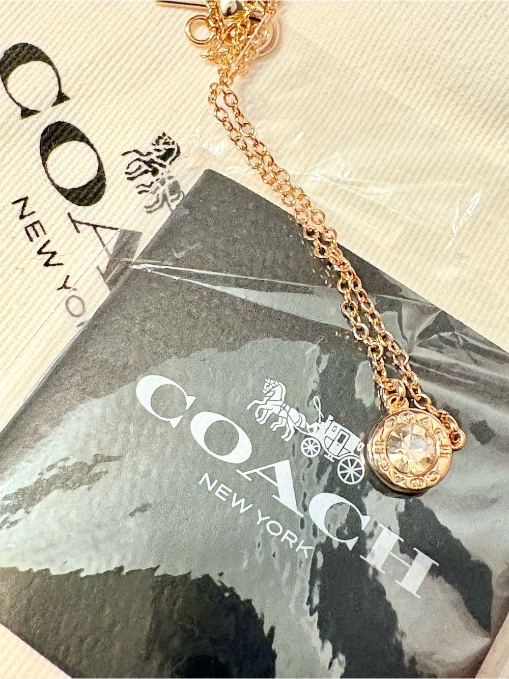 Coach Gold Crystal Charm Necklace NWT